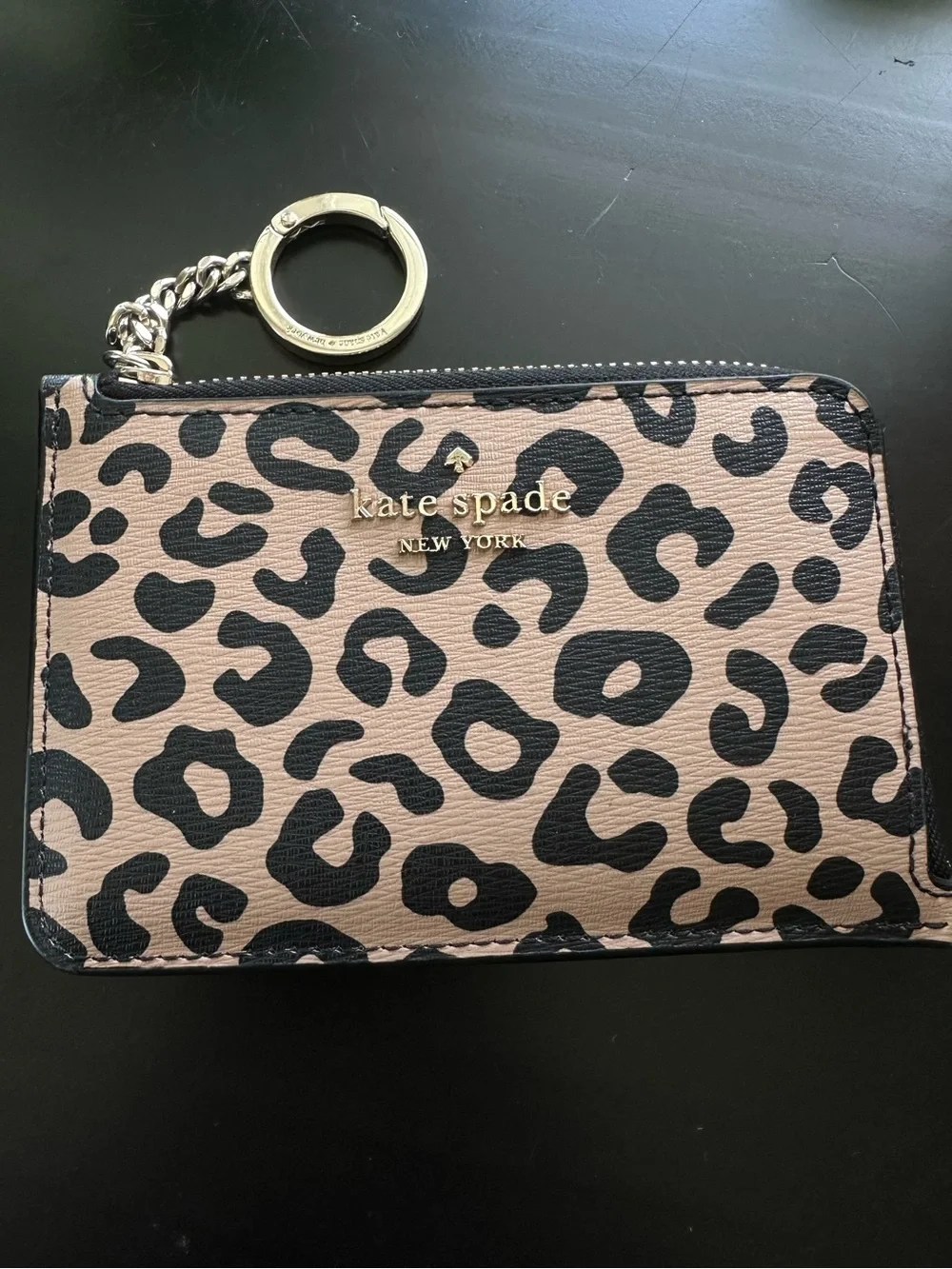 Kate Spade New York Darcy L-zip Key Chain Wallet Card Holder - Leopard Print